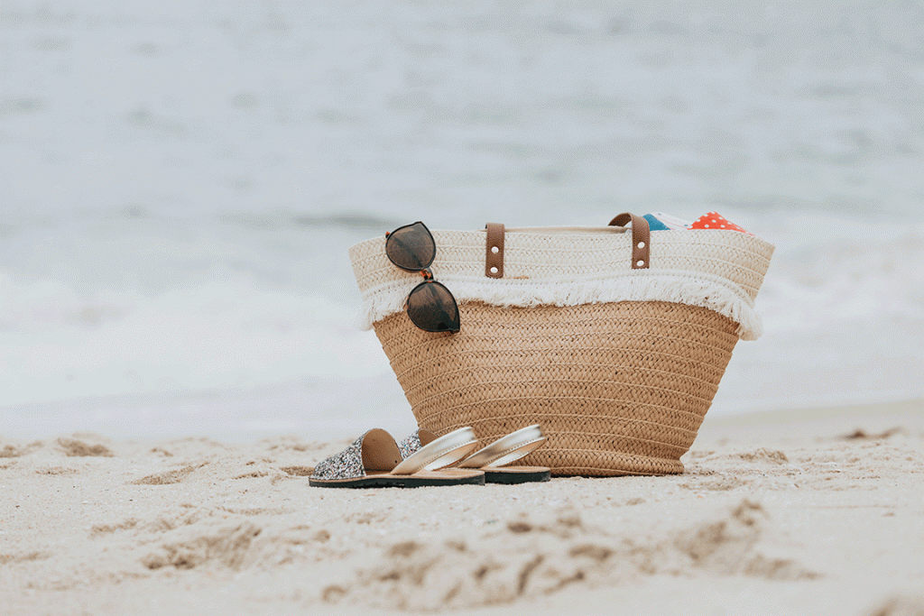 Sandy beach bag and sandles